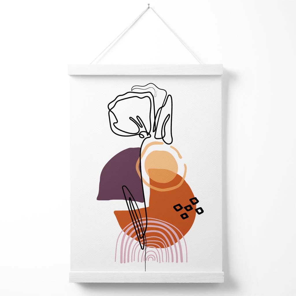 Carnation Flower Line Art with Boho purple and orange shapes Poster with hanger | Bowlift
