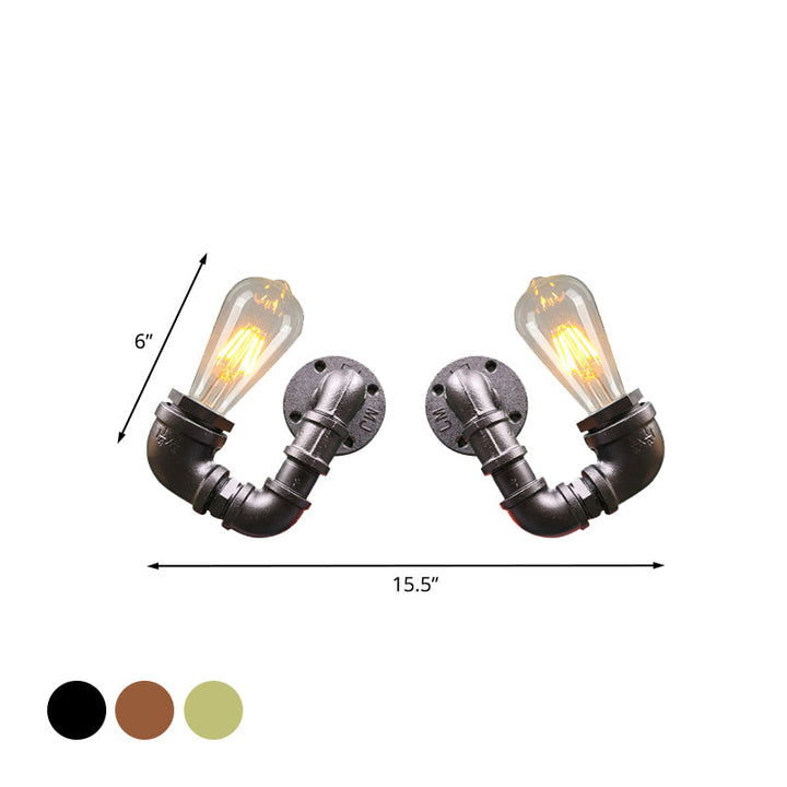 BowLift | 2-Light Double Curved Arm Wall Lamp Antiqued Black/Rust/Gold Finish Metal Wall Lamp for Restaurant