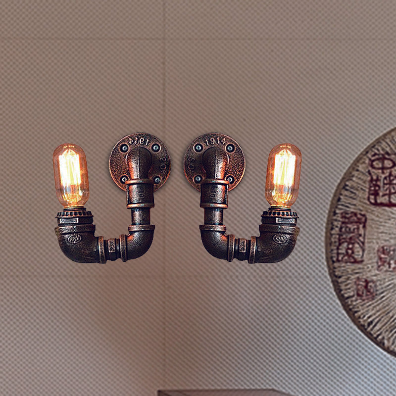 BowLift | 2-Light Double Curved Arm Wall Lamp Antiqued Black/Rust/Gold Finish Metal Wall Lamp for Restaurant