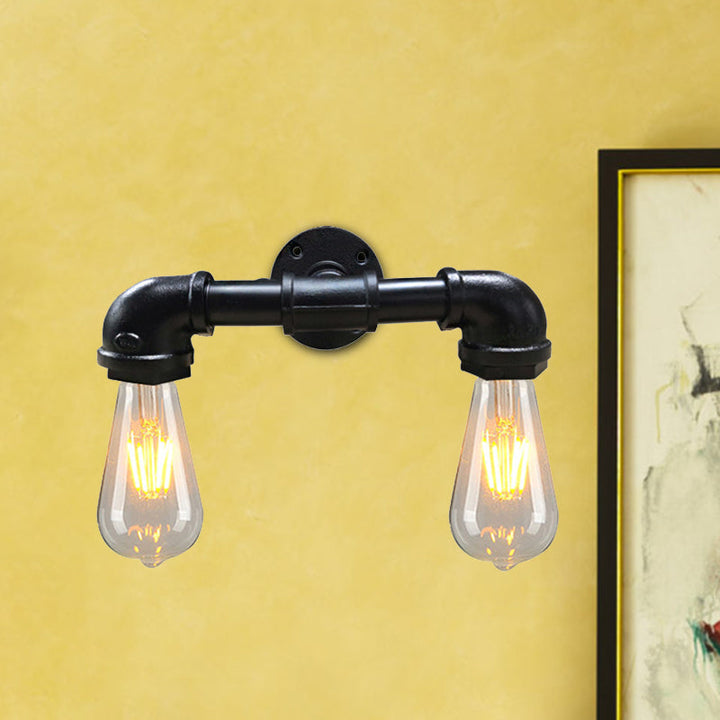 BowLift | Metal Bare Bulb Wall Lamp Light Fixture Farmhouse 2-Head Coffee House Wall Mount Lamp in Black/Rust