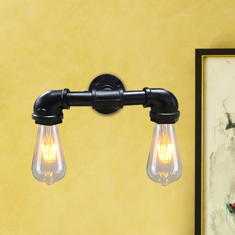 BowLift | Metal Bare Bulb Wall Lamp Light Fixture Farmhouse 2-Head Coffee House Wall Mount Lamp in Black/Rust