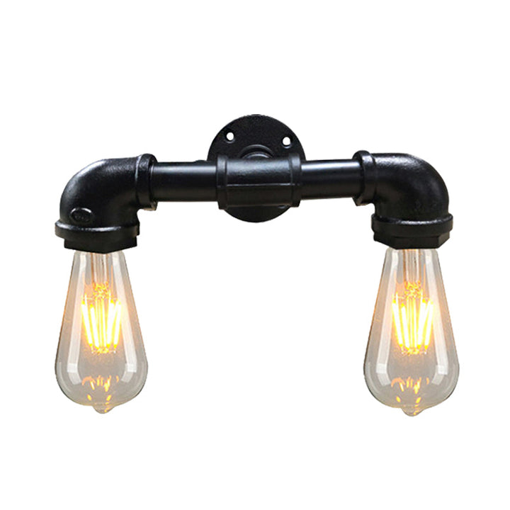 BowLift | Metal Bare Bulb Wall Lamp Light Fixture Farmhouse 2-Head Coffee House Wall Mount Lamp in Black/Rust