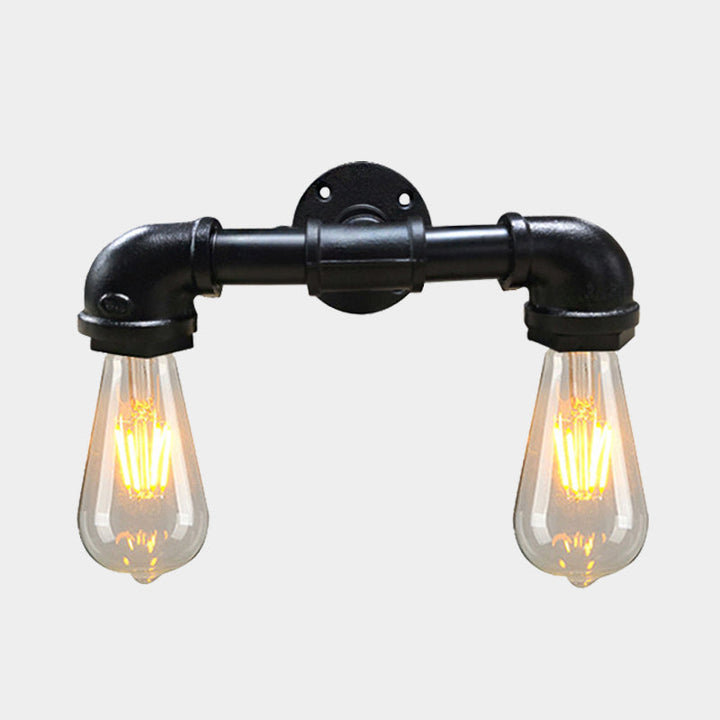 BowLift | Metal Bare Bulb Wall Lamp Light Fixture Farmhouse 2-Head Coffee House Wall Mount Lamp in Black/Rust