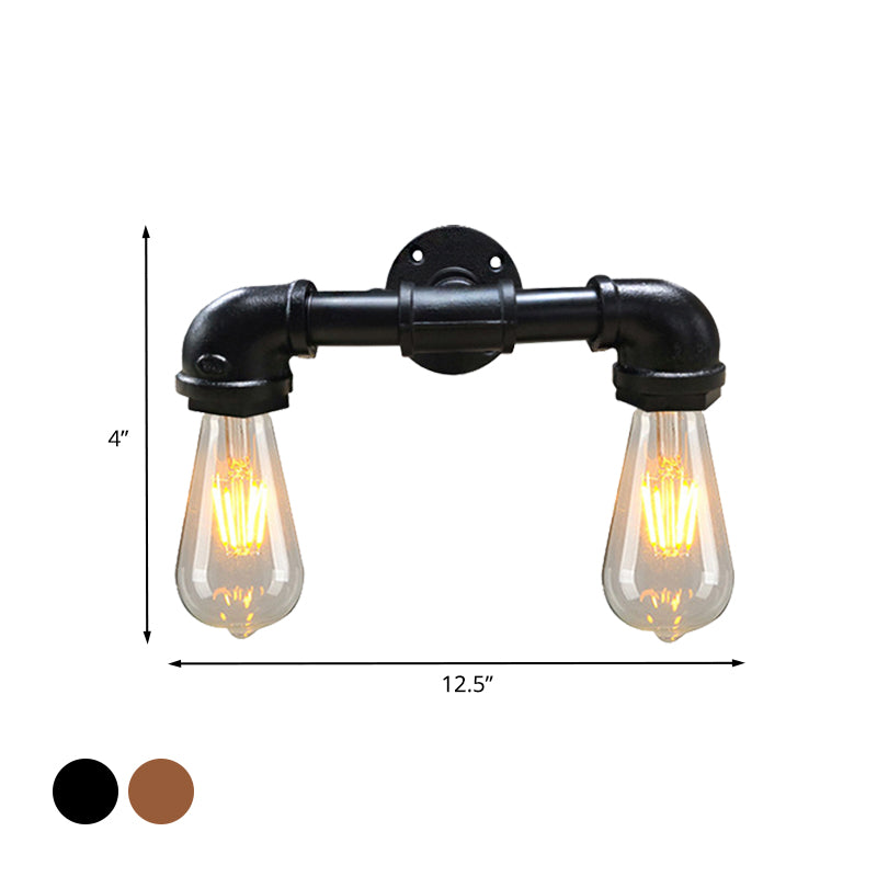 BowLift | Metal Bare Bulb Wall Lamp Light Fixture Farmhouse 2-Head Coffee House Wall Mount Lamp in Black/Rust