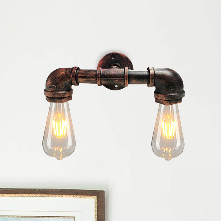 BowLift | Metal Bare Bulb Wall Lamp Light Fixture Farmhouse 2-Head Coffee House Wall Mount Lamp in Black/Rust