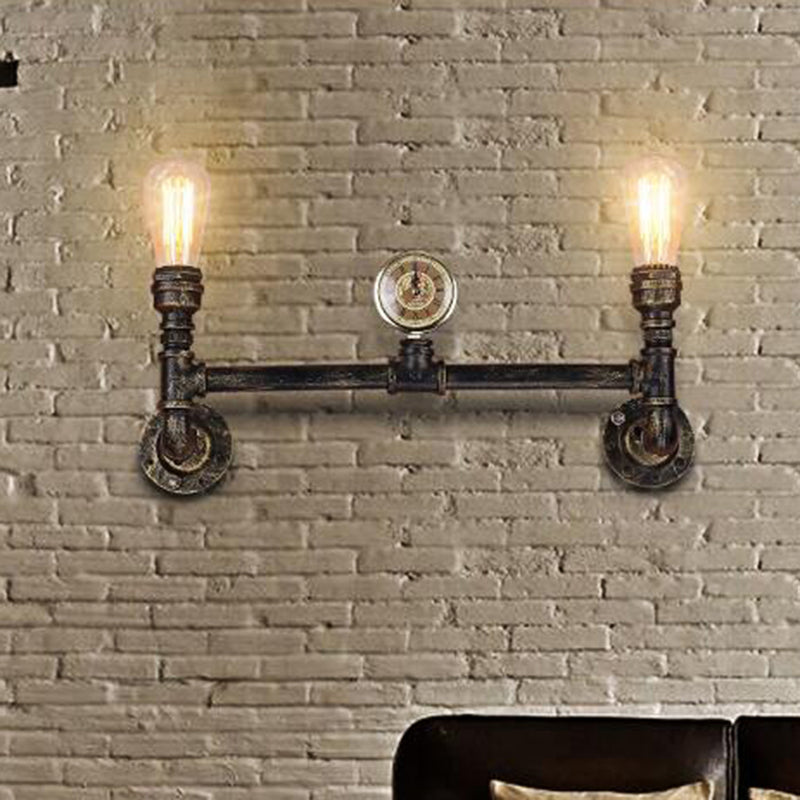 BowLift | Iron Bronze Finish Wall Lamp Bare Bulb 2-Head Antiqued Sconce Lighting with Gauge Deco