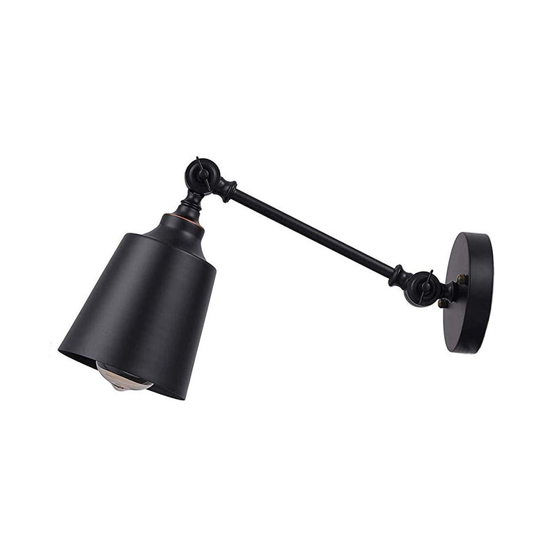 BowLift | Iron Bell Wall Mount Sconce Industrial 1 Head Nightstand Plug-In Wall Light Fixture in Black with Swivel Arm
