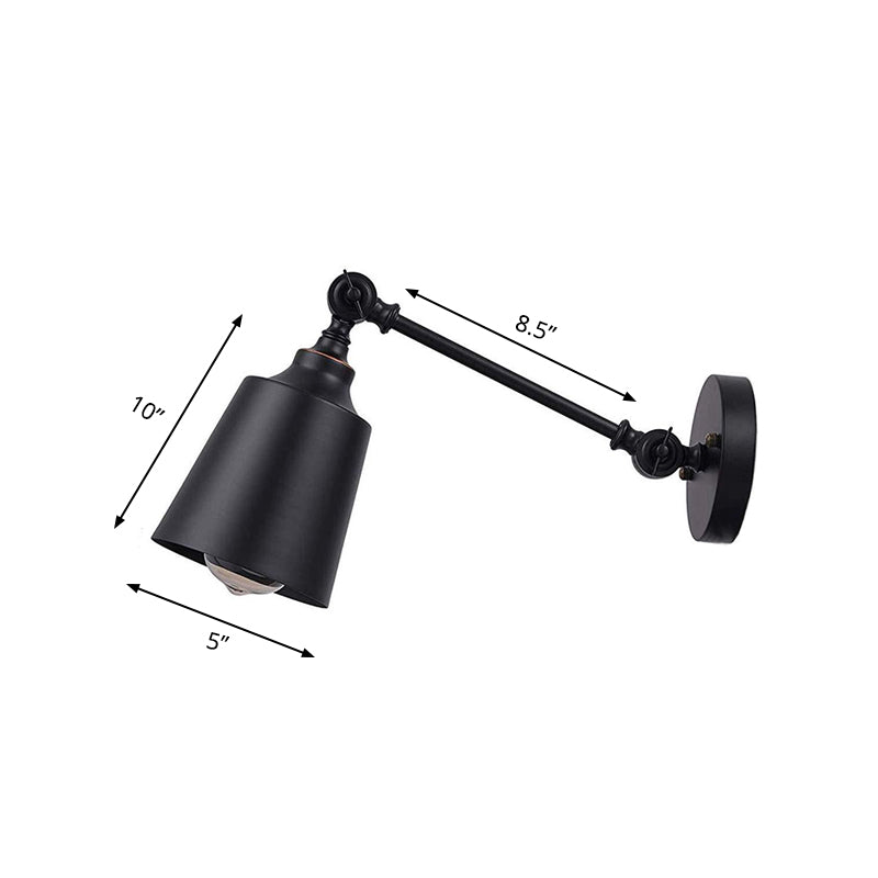 BowLift | Iron Bell Wall Mount Sconce Industrial 1 Head Nightstand Plug-In Wall Light Fixture in Black with Swivel Arm