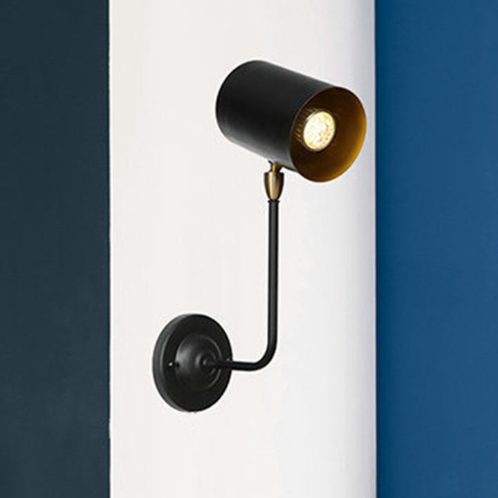 BowLift | Antiqued Right Angle Arm Wall Lamp 1 Lamp 6"/10" T Iron Wall Mounted Light in Black and Inner Gold with Cylindrical Shade
