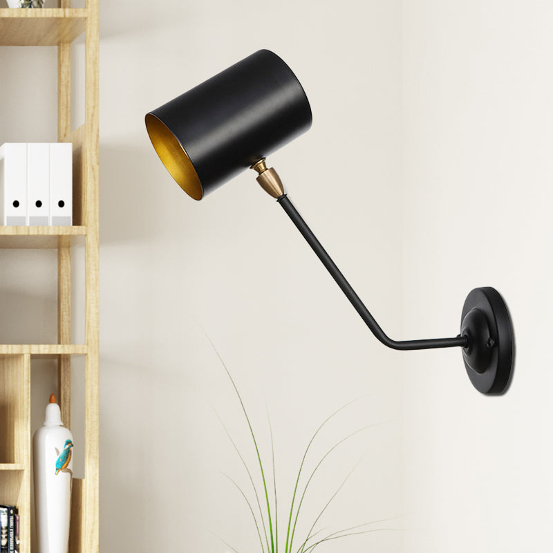 BowLift | Metal cylindrical wall lamp sconce industrial 6"/10" high 1-light bedroom wall lamp fixture in black with sloping arm