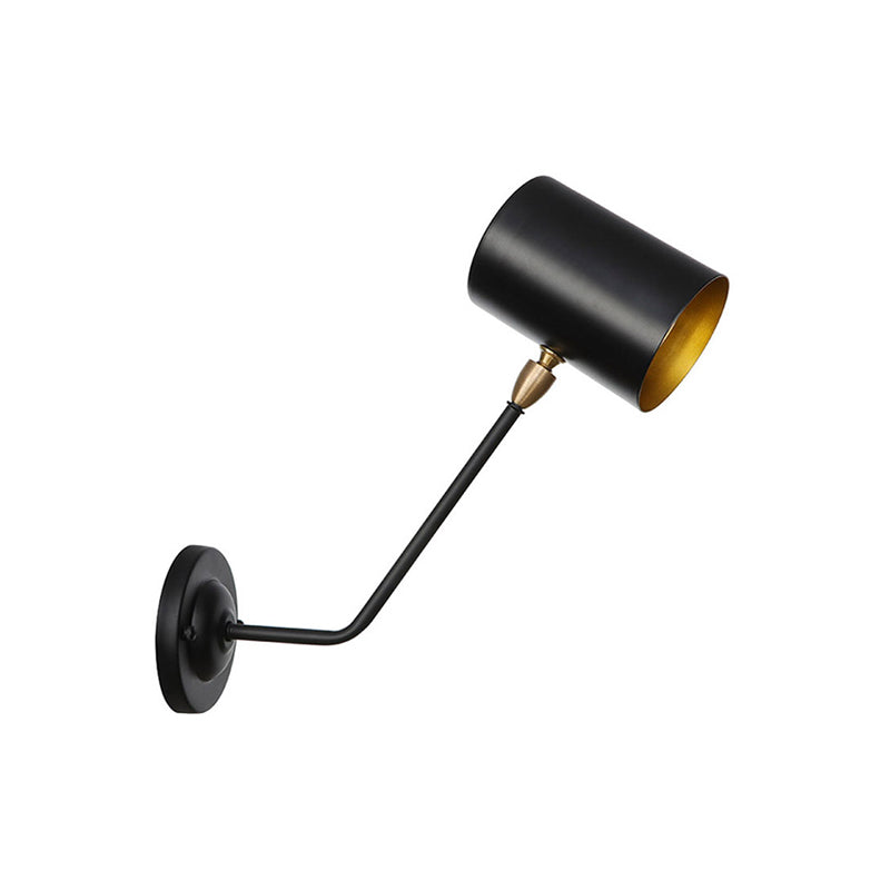 BowLift | Metal cylindrical wall lamp sconce industrial 6"/10" high 1-light bedroom wall lamp fixture in black with sloping arm