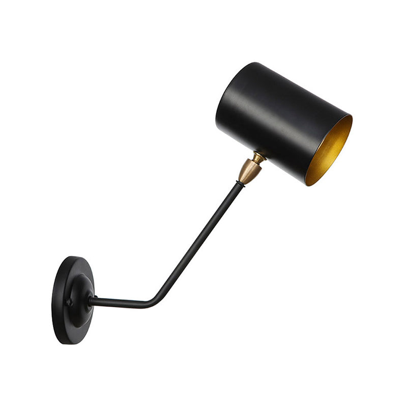 BowLift | Metal cylindrical wall lamp sconce industrial 6"/10" high 1-light bedroom wall lamp fixture in black with sloping arm