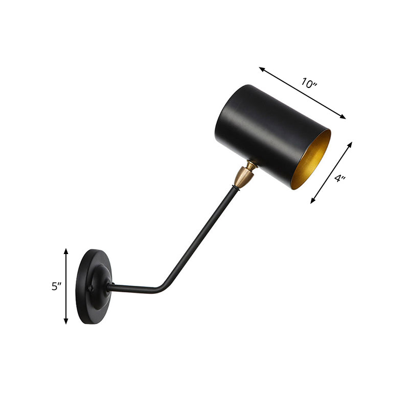BowLift | Metal cylindrical wall lamp sconce industrial 6"/10" high 1-light bedroom wall lamp fixture in black with sloping arm
