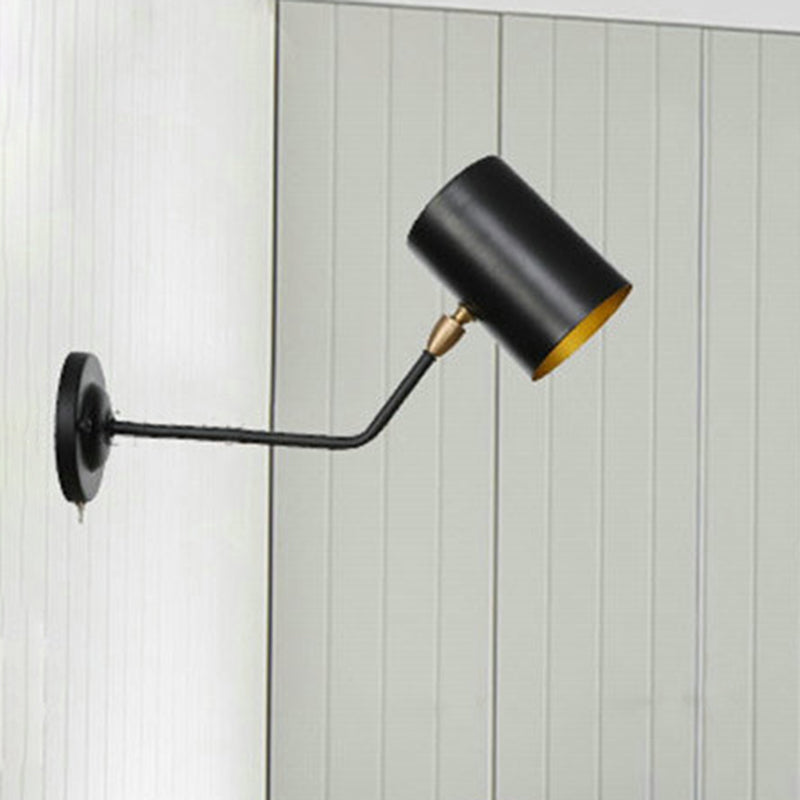 BowLift | Right Angle Arm Iron Wall Light Vintage 1-Light Study Room Wall Mount Fixture in Black with Cylinder Shade, 6"/10" H