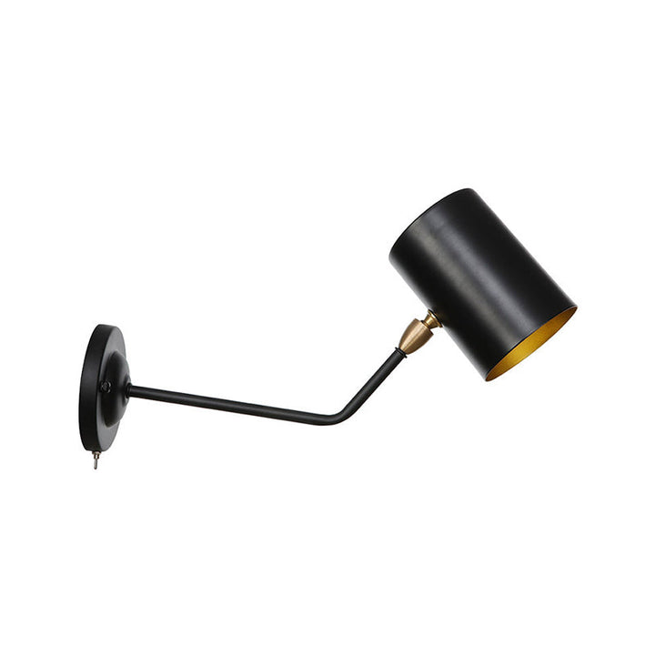 BowLift | Right Angle Arm Iron Wall Light Vintage 1-Light Study Room Wall Mount Fixture in Black with Cylinder Shade, 6"/10" H