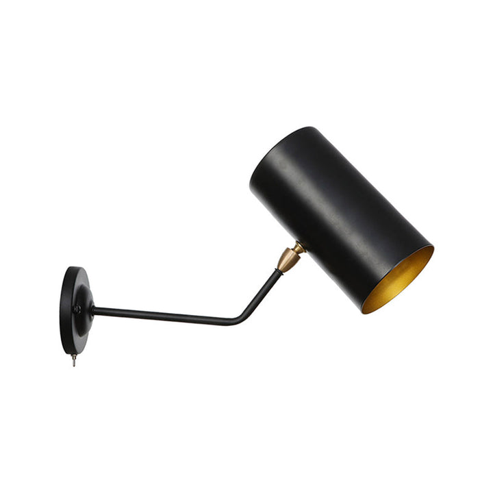 BowLift | Right Angle Arm Iron Wall Light Vintage 1-Light Study Room Wall Mount Fixture in Black with Cylinder Shade, 6"/10" H