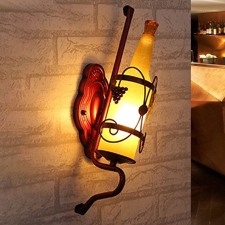 BowLift | 1 Head Bottle Wall Light Vintage Copper Yellow Glass Wall Mount Lamp Fixture with Wine Rack Design