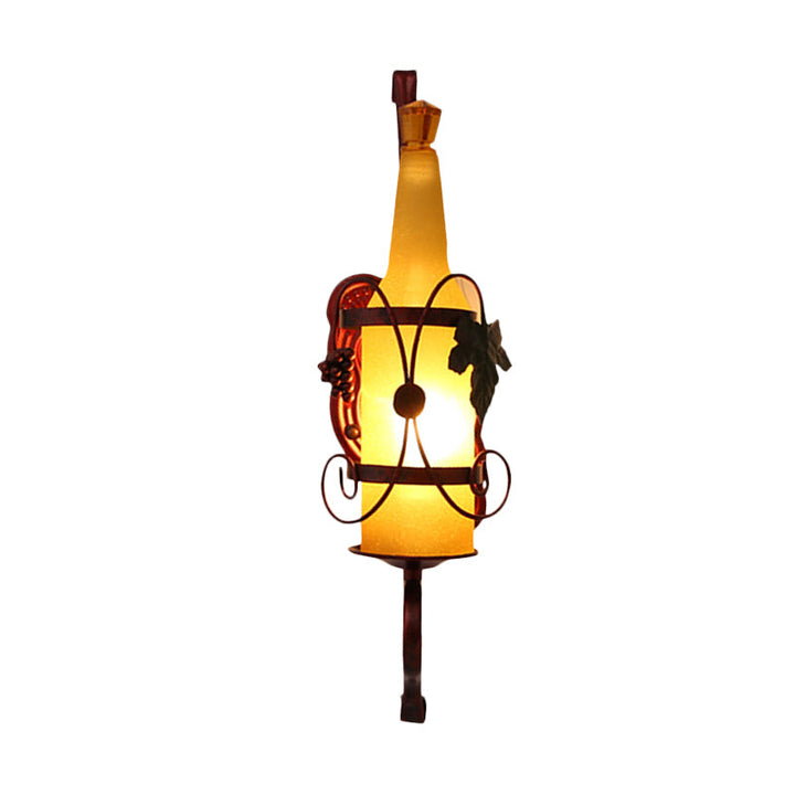 BowLift | 1 Head Bottle Wall Light Vintage Copper Yellow Glass Wall Mount Lamp Fixture with Wine Rack Design