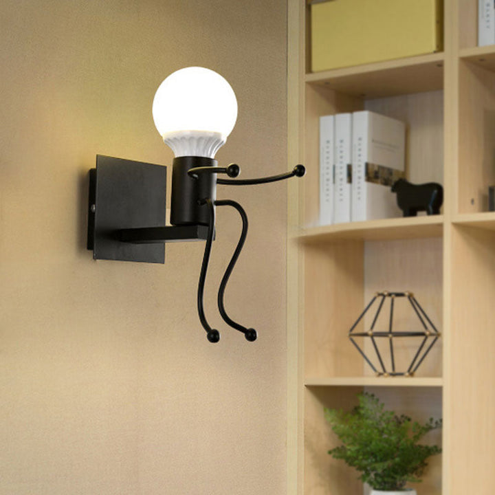 BowLift | Black/White Human Shape Wall Lamp Art Deco Metallic 1/2-Cap Bedside Wall-mounted Lighting