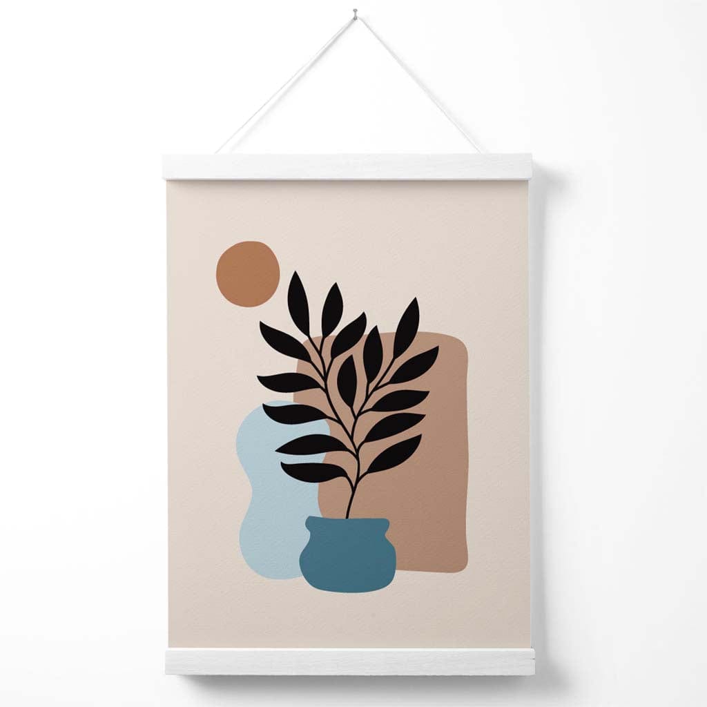 Beige, Blue and Brown Boho Graphic Floral Posters with Hanger | Bowlift