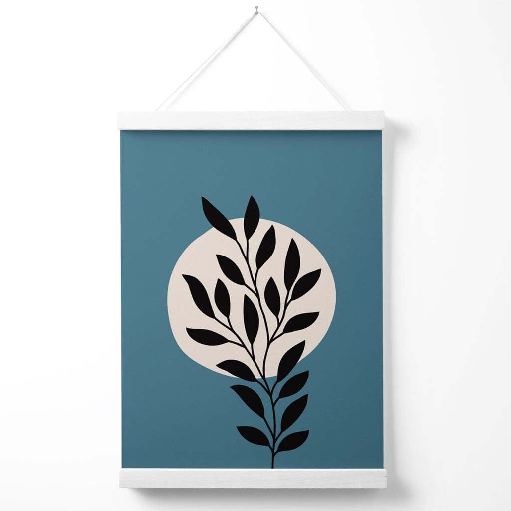 Blue and Beige Boho Graphic Floral Poster with hanger | Bowlift