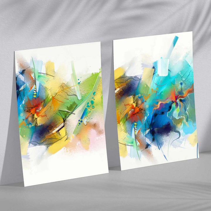 Abstract Fractal Blue Green Set of 2 Art Prints | Bowlift