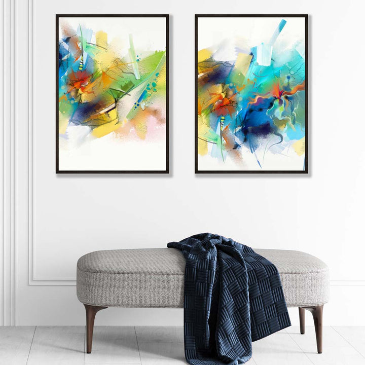 Abstract Fractal Blue Green Set of 2 Art Prints | Bowlift
