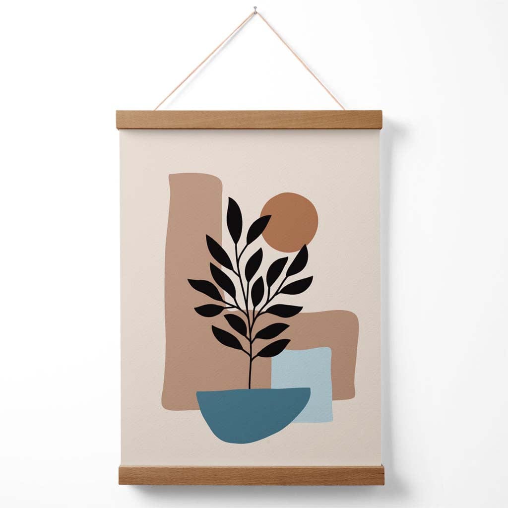 Brown, Beige and Blue Boho Graphic Floral Poster with Hanger | Bowlift