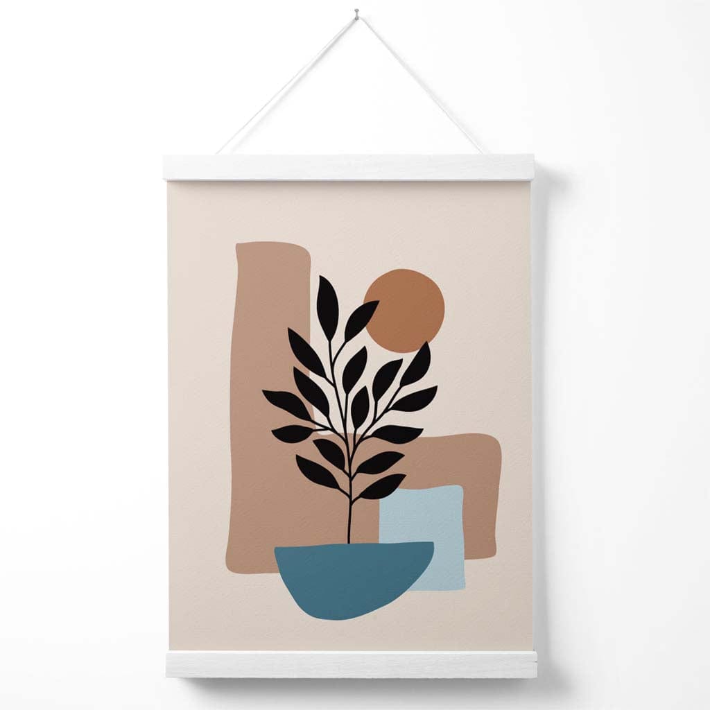 Brown, Beige and Blue Boho Graphic Floral Poster with Hanger | Bowlift