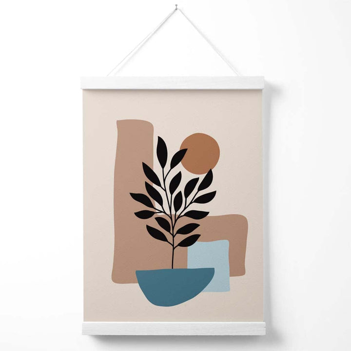 Brown, Beige and Blue Boho Graphic Floral Poster with Hanger | Bowlift