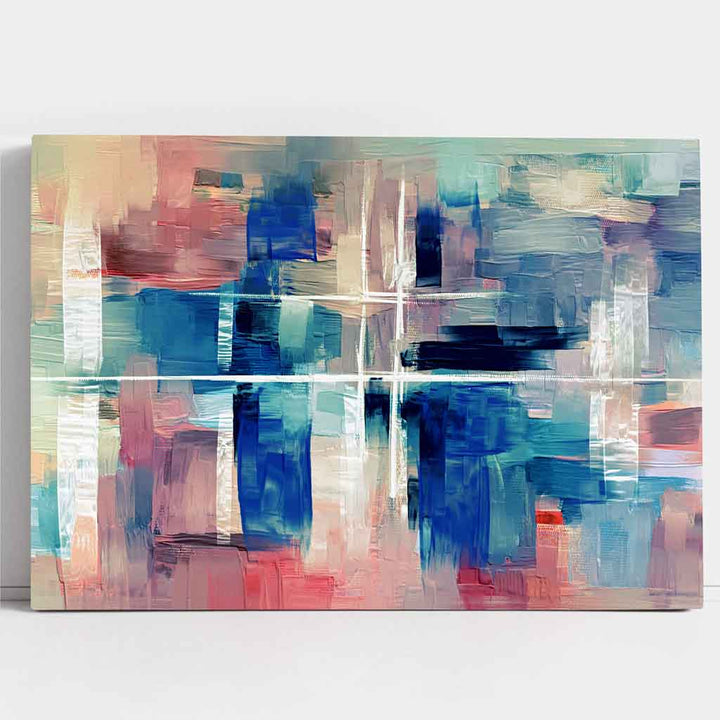 Abstract Canvas Wall Art Print - Color Strokes in Blue and Pink | Bowlift