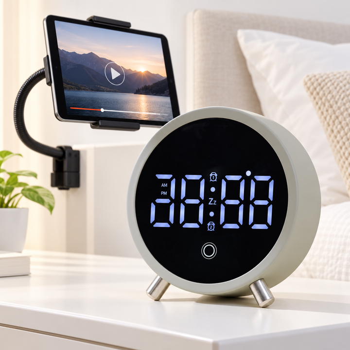 Touch-Control Round Digital Alarm Clock with Adjustable Tilt Stand Bowlift