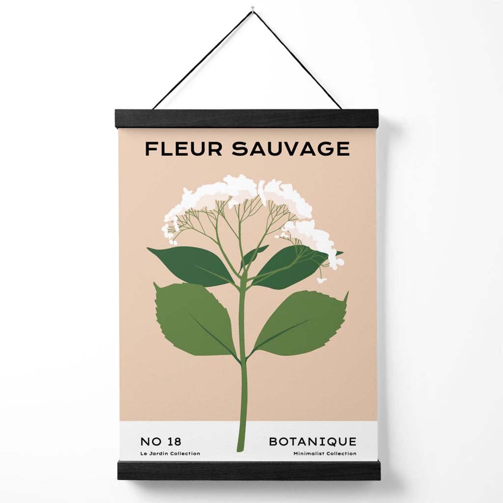 Beige and green wildflower flower market minimalist poster with hanger | Bowlift