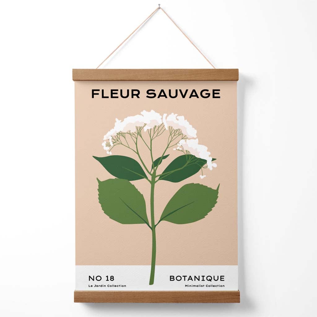 Beige and green wildflower flower market minimalist poster with hanger | Bowlift