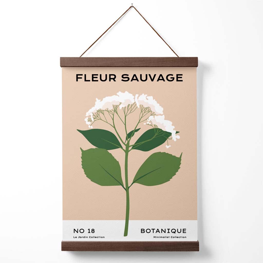Beige and green wildflower flower market minimalist poster with hanger | Bowlift