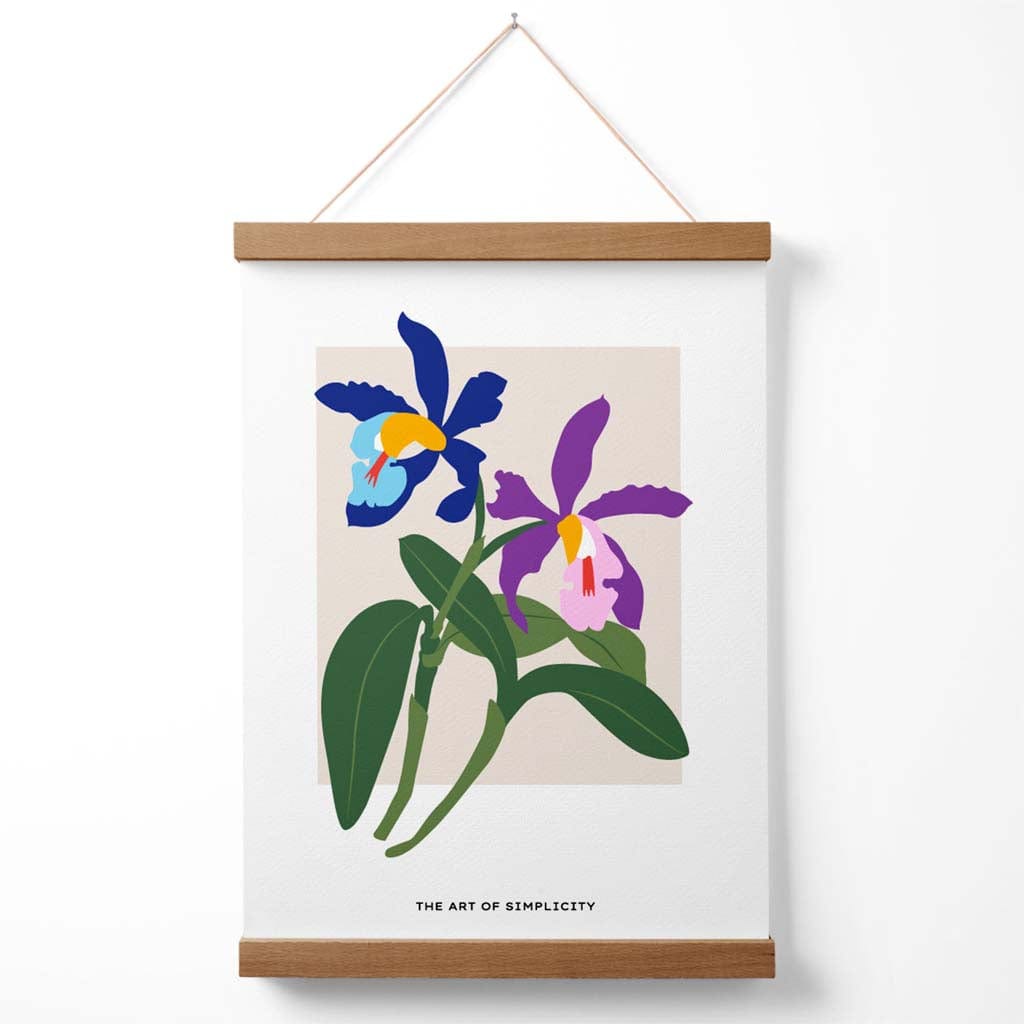 Blue and purple Iris flower market simplicity poster with hanger | Bowlift
