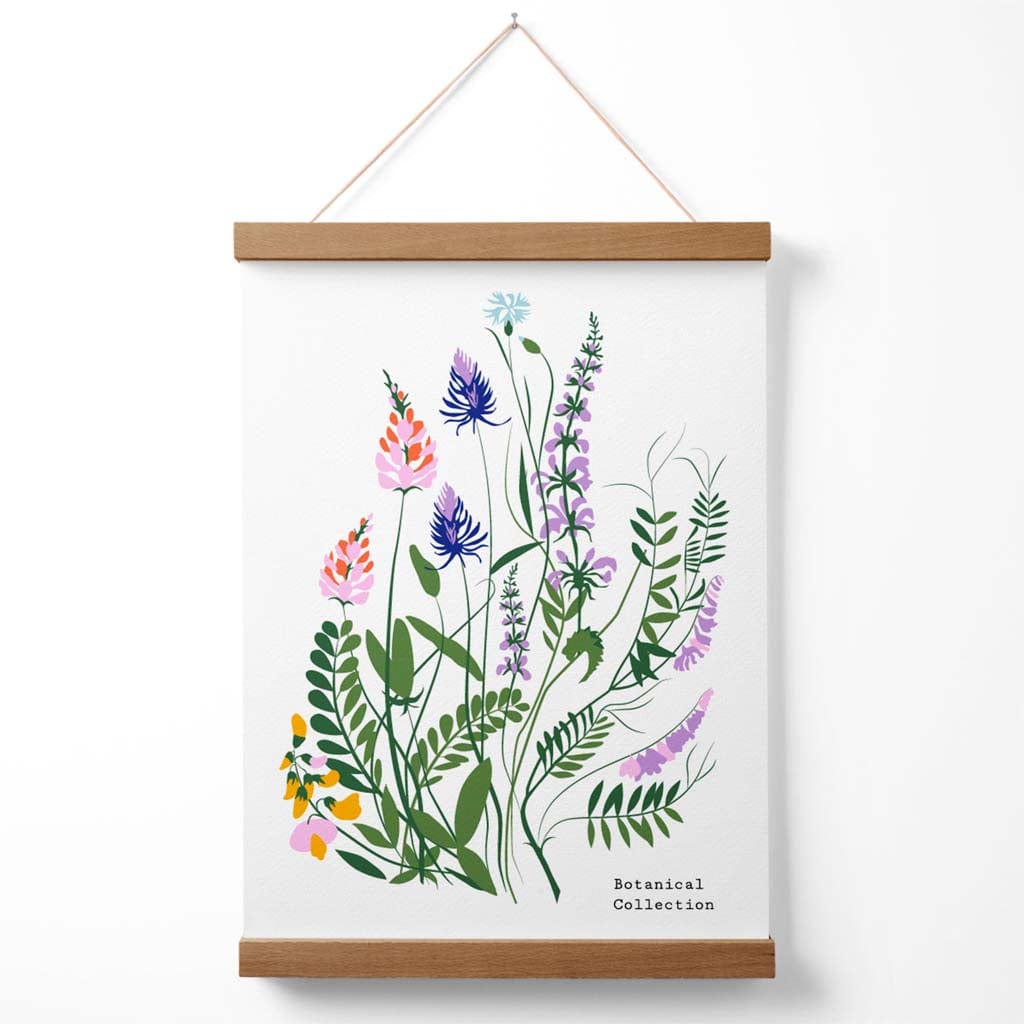 Blue and purple wildflower flower market simplicity poster with hanger | Bowlift