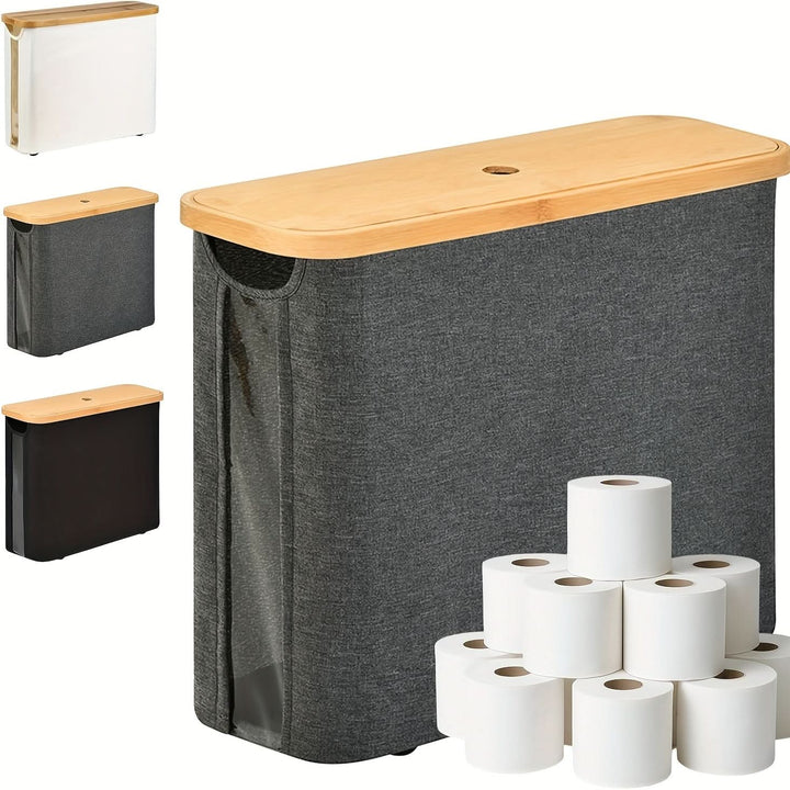BowLift | Toilet Paper Holder with Lid Storage Basket for 12 Rolls