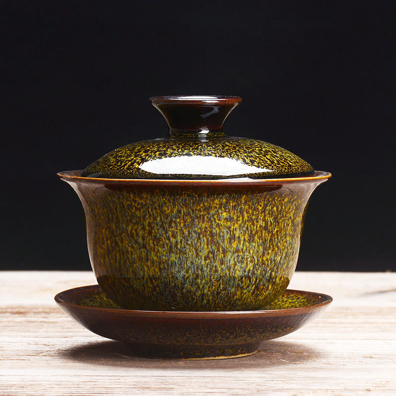 BowLift | Vintage Kiln Ceramic Gaiwan Sancai Tea Cup Tea Cup and Saucer with Lid