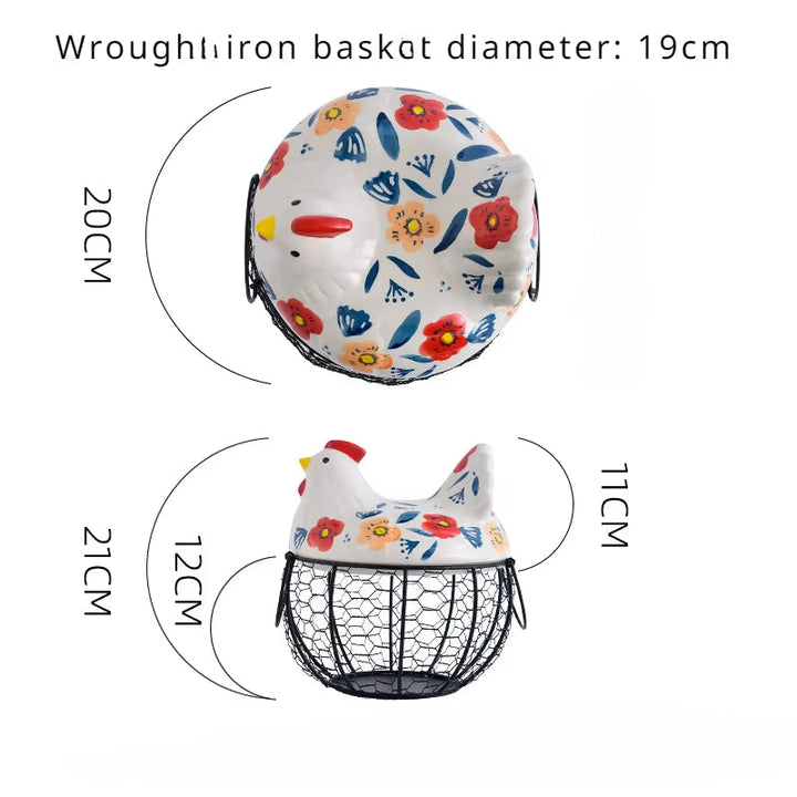 BowLift | Ceramic Egg Holder Chicken with Wire Basket
