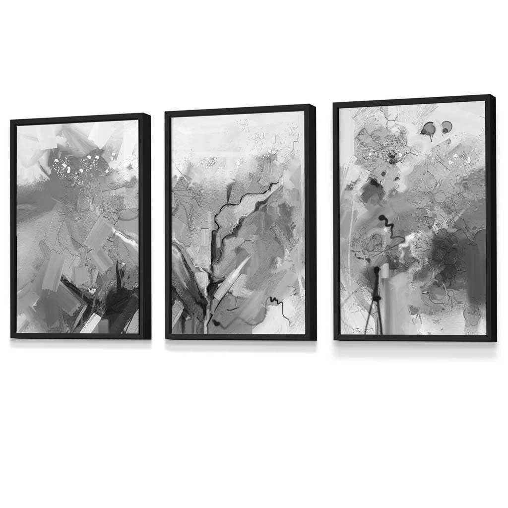 Abstract Black and White Set of 3 Framed Wall Art | Bowlift