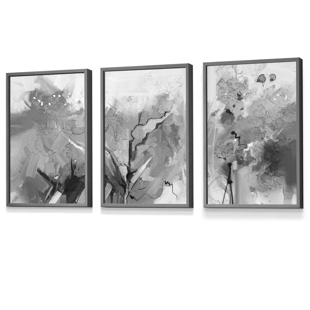 Abstract Black and White Set of 3 Framed Wall Art | Bowlift