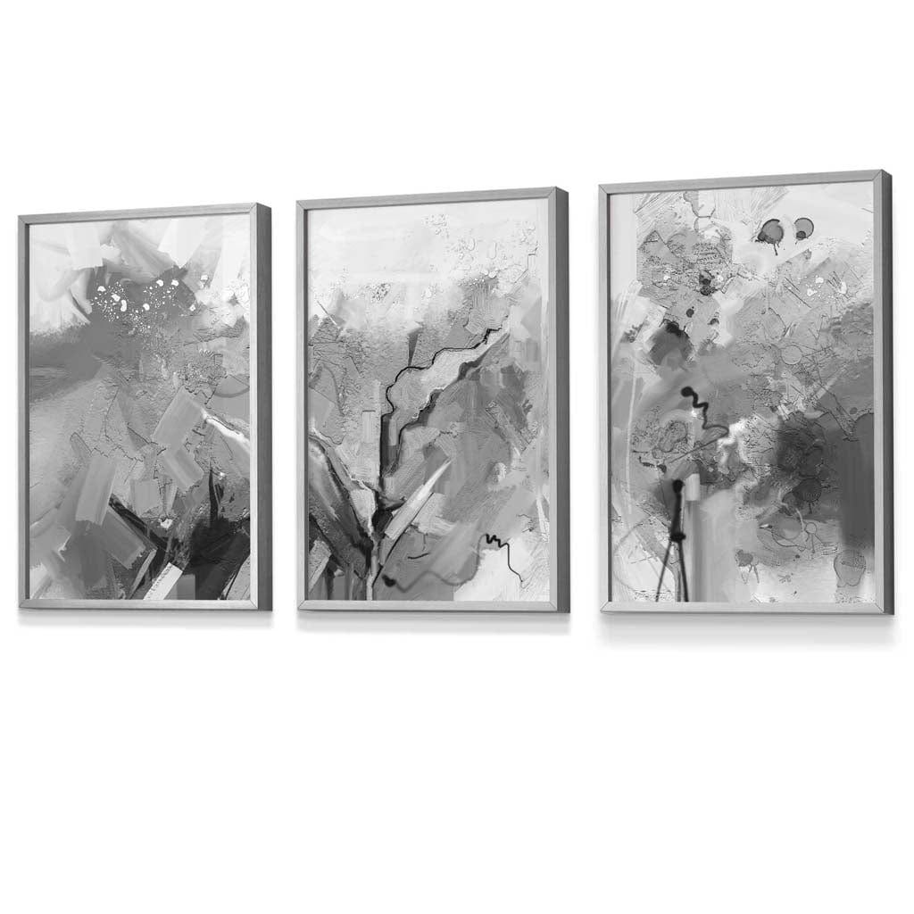 Abstract Black and White Set of 3 Framed Wall Art | Bowlift