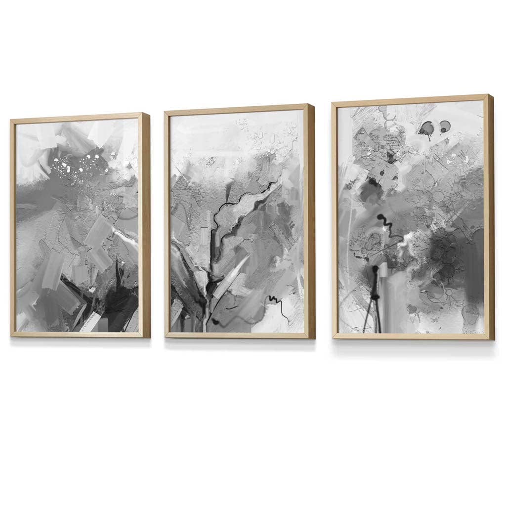 Abstract Black and White Set of 3 Framed Wall Art | Bowlift