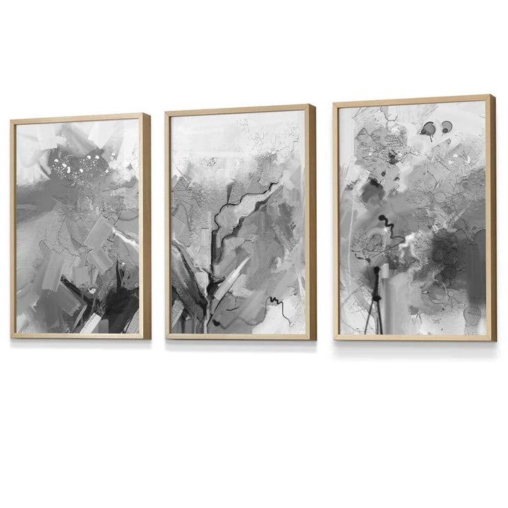 Abstract Black and White Set of 3 Framed Wall Art | Bowlift
