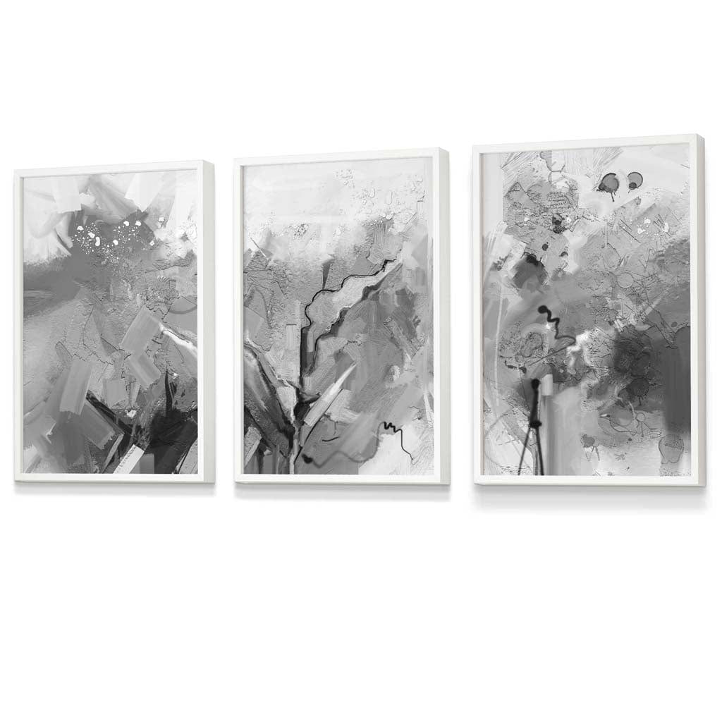 Abstract Black and White Set of 3 Framed Wall Art | Bowlift