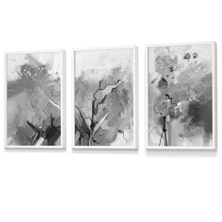 Abstract Black and White Set of 3 Framed Wall Art | Bowlift