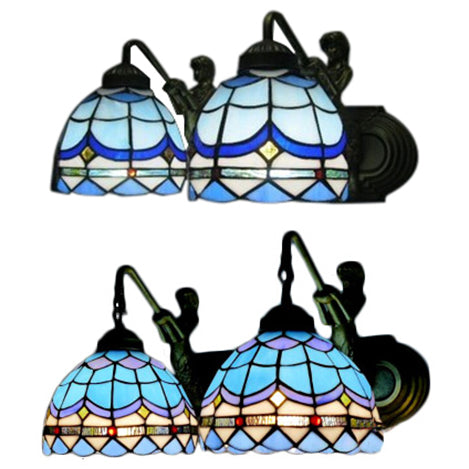 BowLift | Dome Wall Lamp Mediterranean Blue Glass 2 Heads 16"/18" Wide Antique Bronze Wall Mounted Lamp