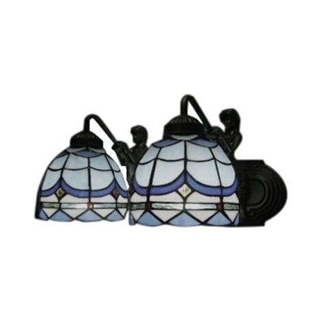 BowLift | Dome Wall Lamp Mediterranean Blue Glass 2 Heads 16"/18" Wide Antique Bronze Wall Mounted Lamp