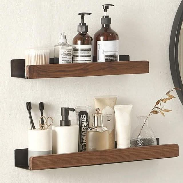BowLift | No-Drill Solid Wood Bathroom Wall Shelf